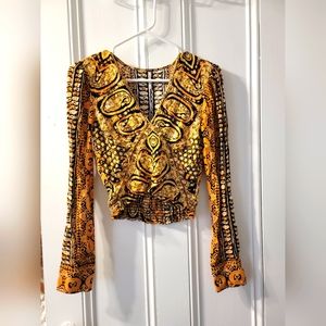 FREE PEOPLE - Golden Black Patterned Crop Top